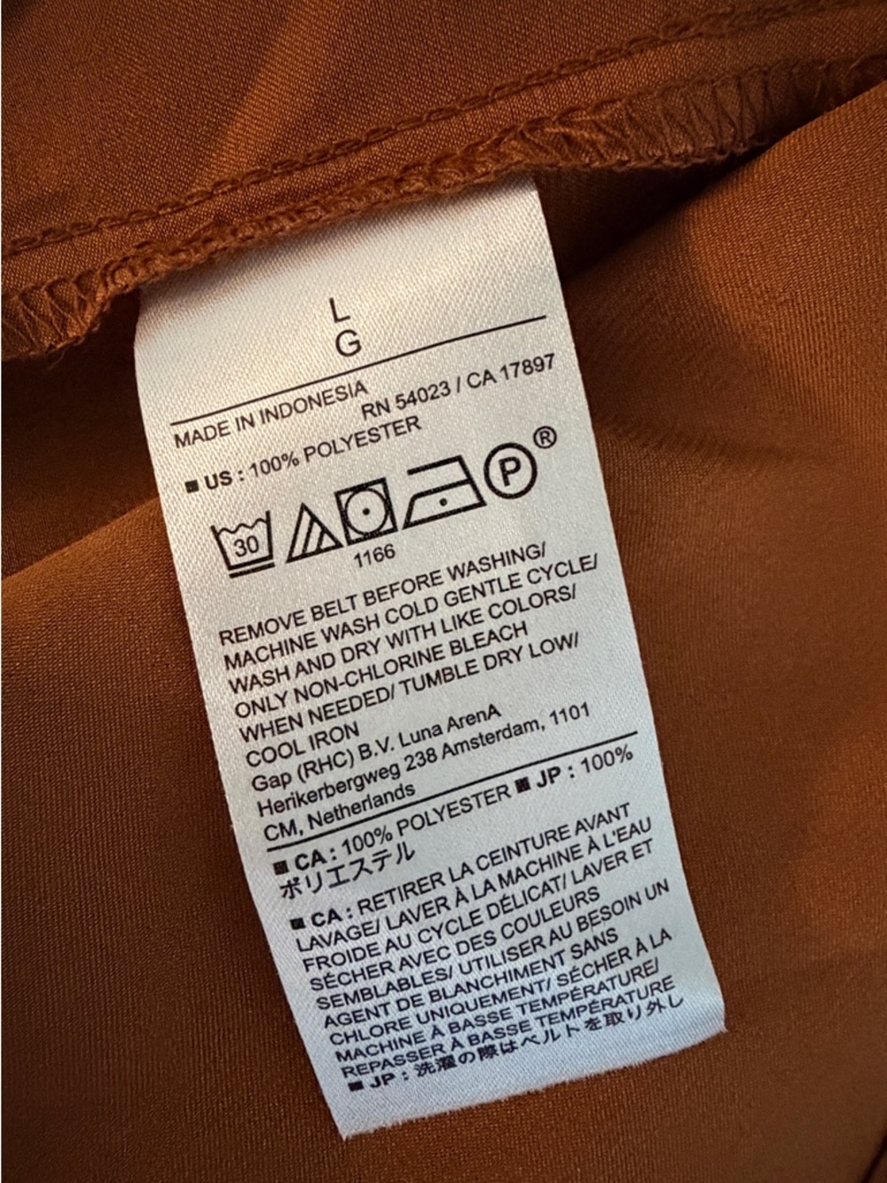 Banana Republic Satin Shirt Dress – Rust Brown – Tie Waist – Size L - Picture 5 of 5